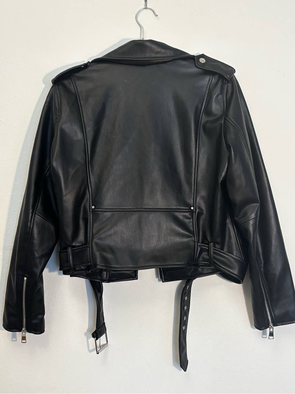 Zara Black Faux Leather Moto Jacket with Belt - Picture 3 of 4